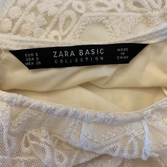 Zara Beige Cream Lace Short Sleeve Dress Small - Picture 7 of 8